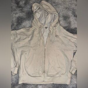 Victorias Secret PINK Cream Bling Hoodie Zip Up Sweatshirt - Small EUC